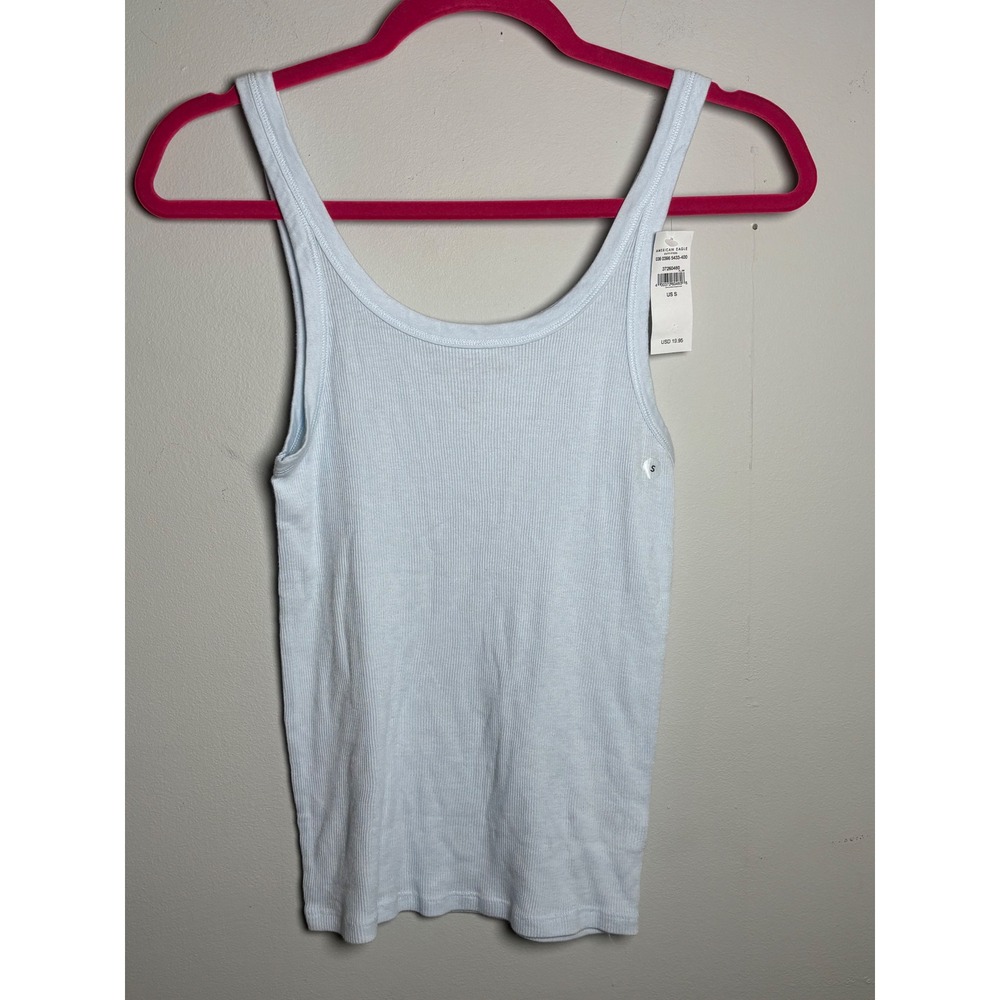 American Eagle Ribbed Tank Light Blue Layering Basic Fall Wardrobe Small